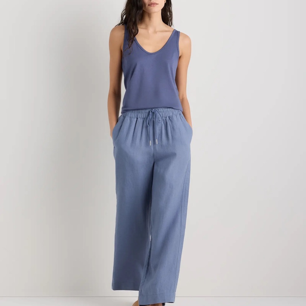 NWOT Quince Relaxed Wide-Leg Linen-Blend Pants in Dusty Blue - Picture 2 of 5